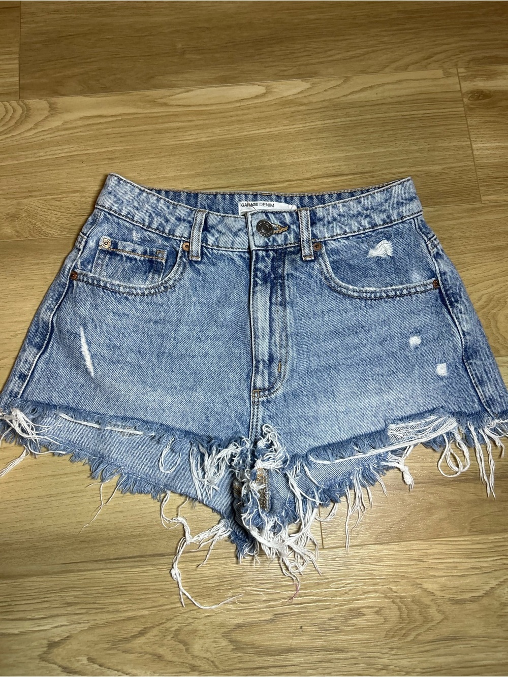 Garage Light Blue Frayed Distressed Denim Shorts